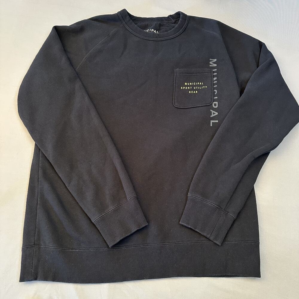 Municipal Sweater Mens Medium Black Sport Utility Gear Crewneck Pocket Pullover